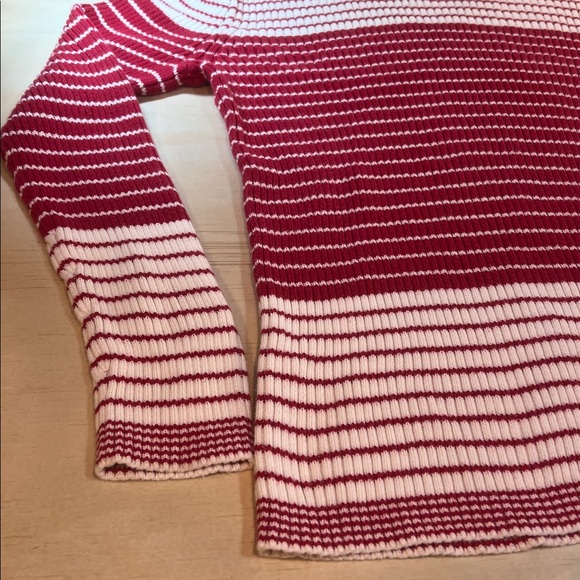 Striped Red and White Women's Cable knit Sweater Cotton  Sz S - Picture 4 of 11